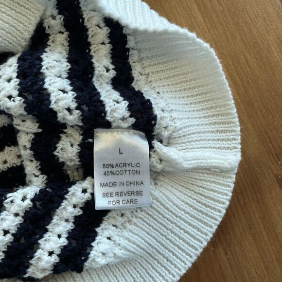 Wishlist Womens Sweater Size Large Navy White Collared Open Knit Preppy Nautical - Picture 10 of 13